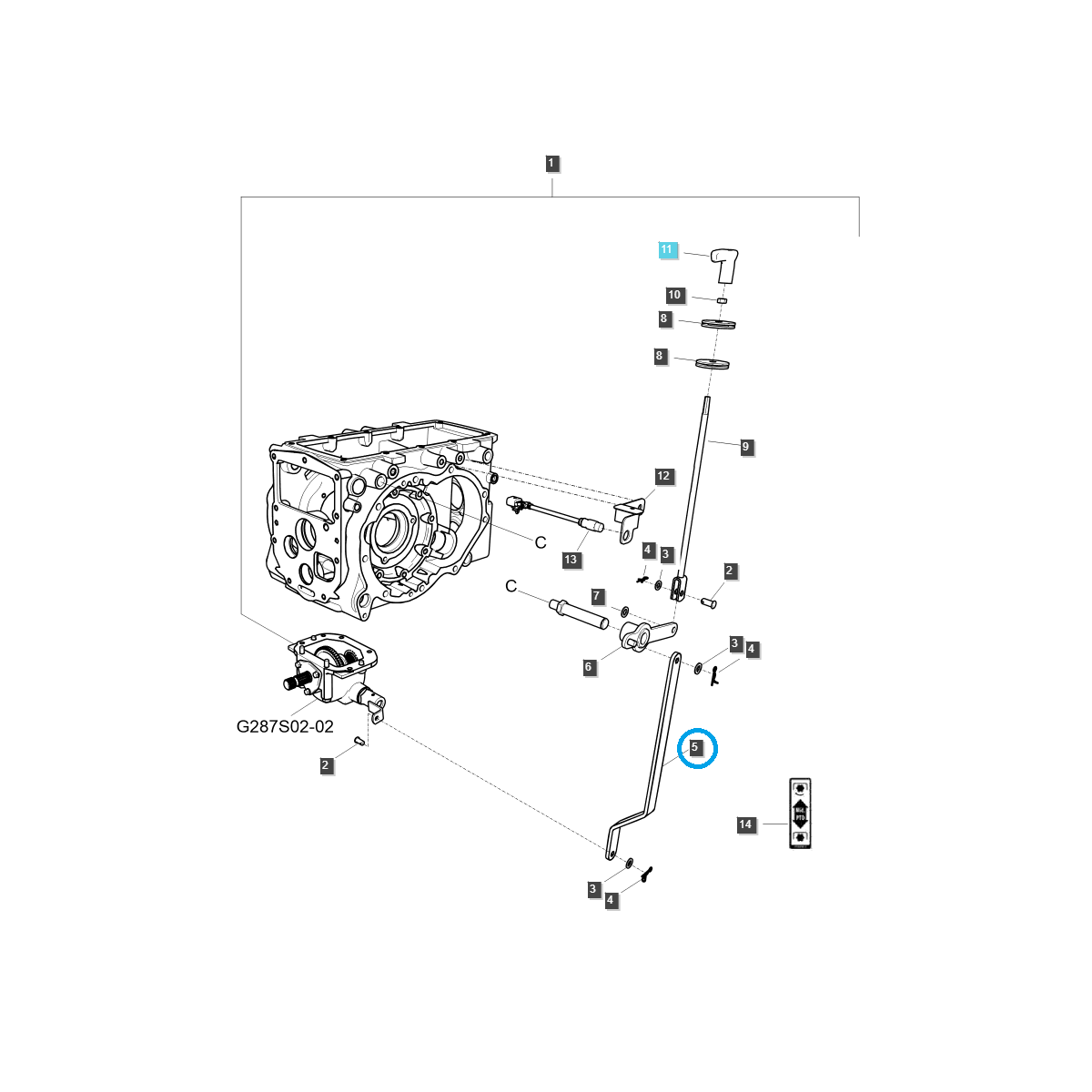 Levier de changement de vitesse de l'arbre de prise de force / TRG293 / Tracteur LS / n° 40029910
