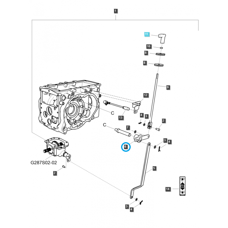 pédales et leviers - Levier de prise de force / TRG293 / Tracteur LS / N° 40029909
