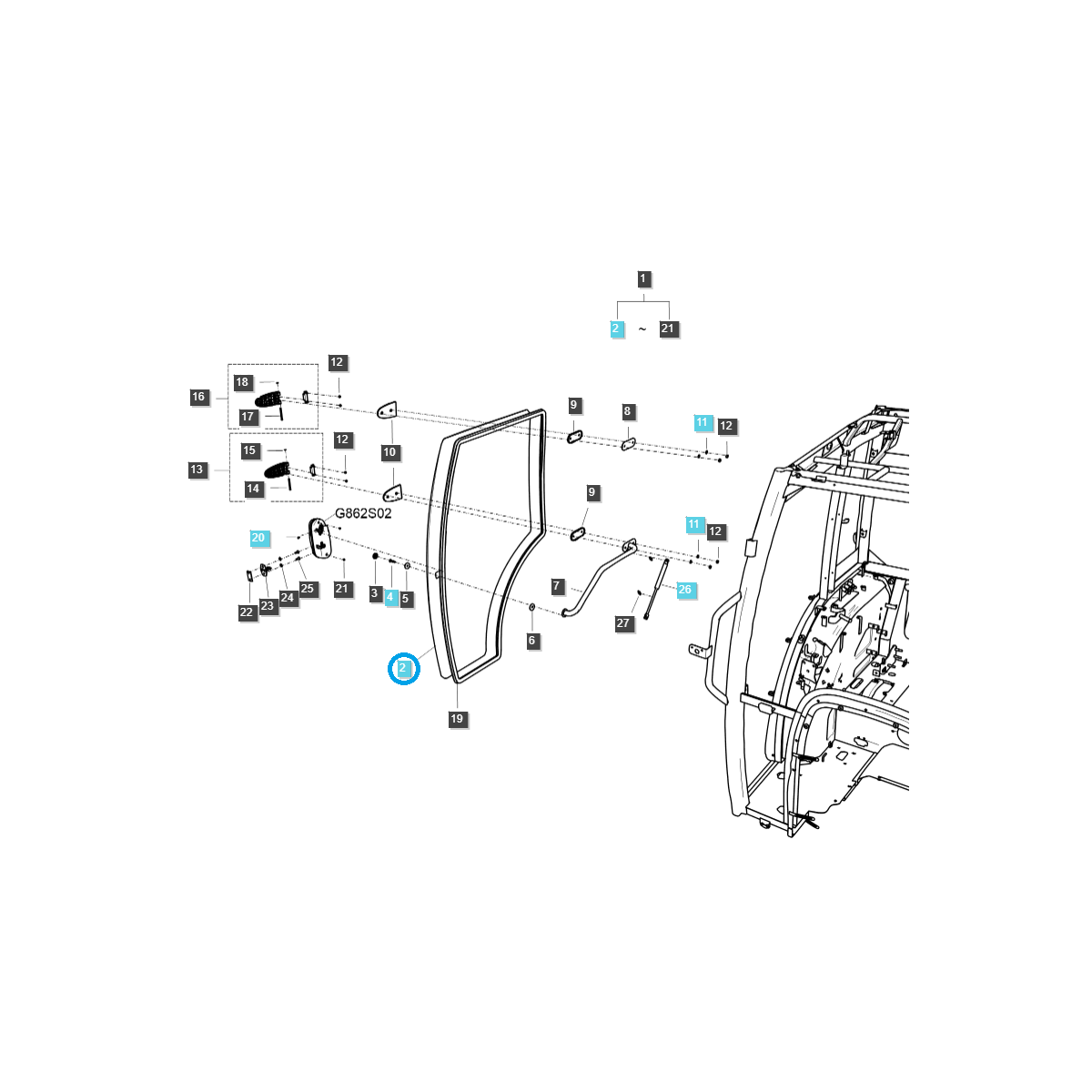 Right door glass / TRG862 / LS Tractor No. 40413744